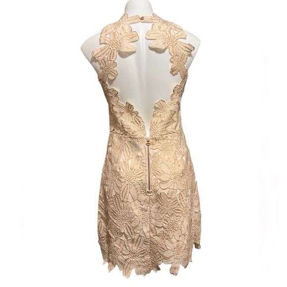 SaylorJessa Flower Appliqué Rose Gold Lace Mini Dress Size Large - Picture 5 of 13